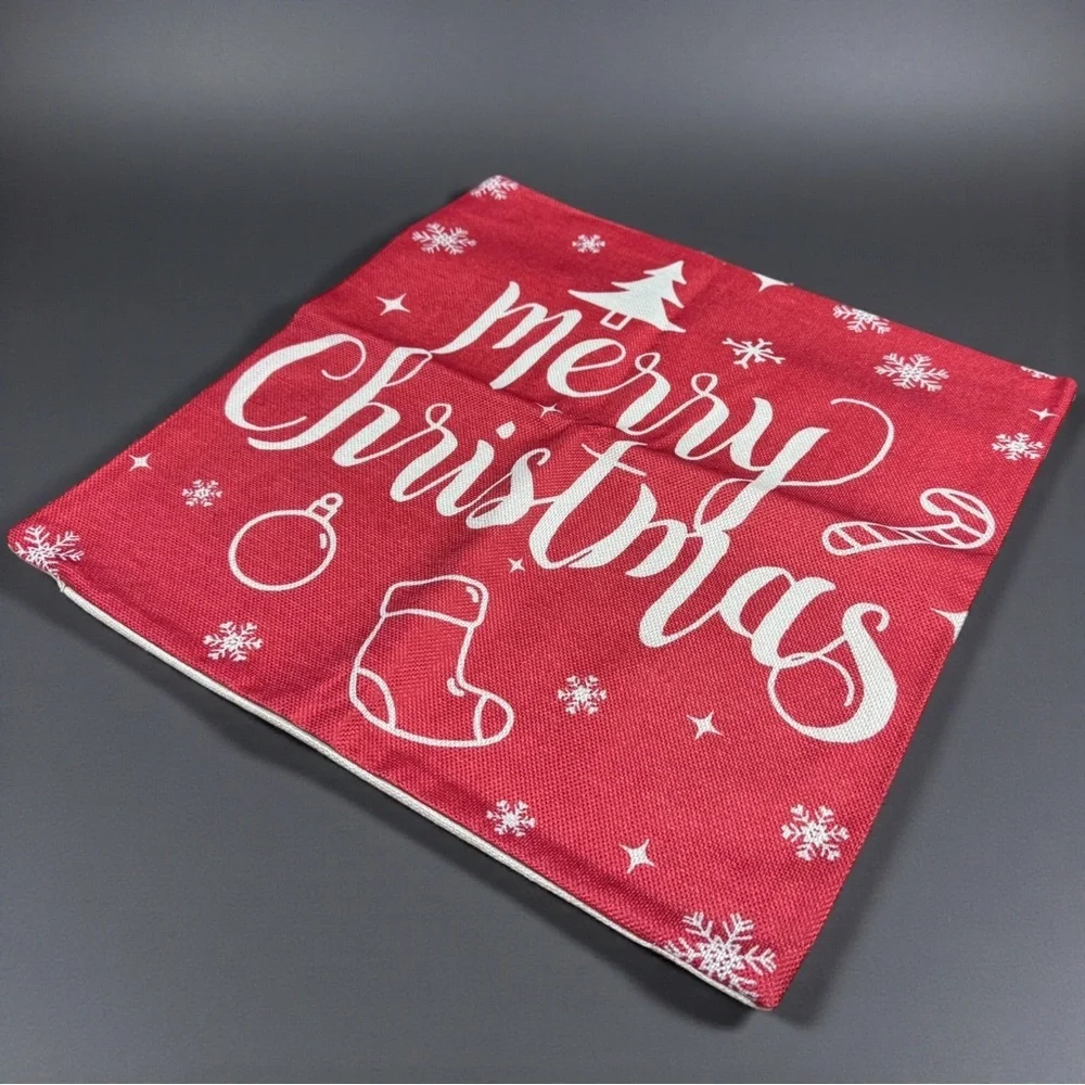 Christmas Pillow Covers 18x18 Set of 2 Red White Reindeer Merry Xmas Holiday